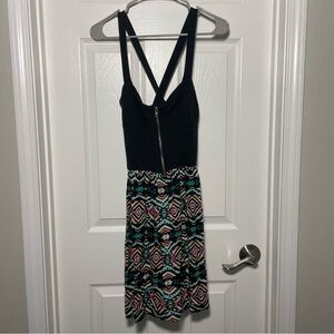 Love, Fire Y2K Tribal Print Mini Dress Black Teal Pink Size Medium